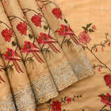 Beige Pink Designer Organza Tissue Saree With Hand-Painted Floral & Botanical Embroidery