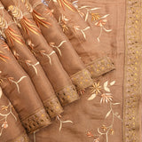 Elegant Beige Organza Tissue Saree With Hand-Embroidered Florals, Birds & Botanical Design