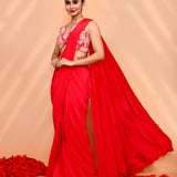 Reddish Pink Crepe Silk Draped Saree