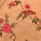 Charming Peach Organza Tissue Saree With Hand-Embroidered Floral Garden & Bird Motifs
