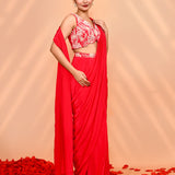 Reddish Pink Crepe Silk Draped Saree