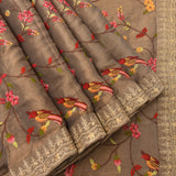 Elegant Light Brown And Beige Silk Blend Designer Saree