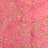 Soft Pastel Pink Sheer Organza Saree With Peach Floral Clusters And Woven Gold Zari Border