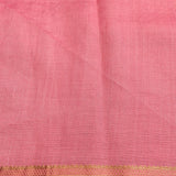 Soft Pastel Pink Sheer Organza Saree With Peach Floral Clusters And Woven Gold Zari Border