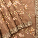 Sophisticated Beige Organza Tissue Saree With Hand-Embroidered Birds, Florals & Pichwai Design