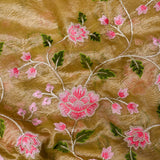 Beige Embroidered Tissue Saree With Pink Rose Vine