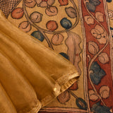 Beige Kalamkari Print Chanderi Saree With Sequin Border