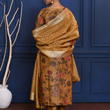 Earthy Brown Floral Printed Tissue Kurta Set