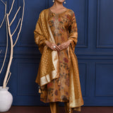 Earthy Brown Floral Printed Tissue Kurta Set