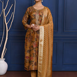 Earthy Brown Floral Printed Tissue Kurta Set