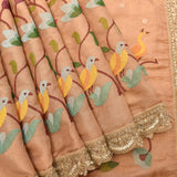 Peach Organza Tissue Embroidered Saree With Sequin Floral Details
