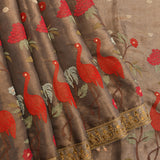 Brown Organza Tissue Embroidered Saree With Sequin Floral Details