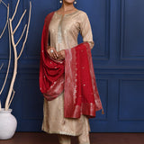 Off-White Tissue Banarasi Kurta Set