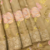 Luxury Gold Organza Tissue Designer Saree With Pastel Floral Embroidery