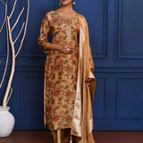 Earthy Gold Floral Printed Tissue Kurta Set
