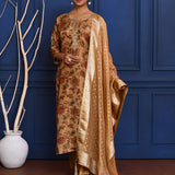 Earthy Gold Floral Printed Tissue Kurta Set