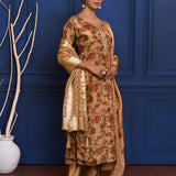 Earthy Gold Floral Printed Tissue Kurta Set
