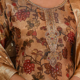 Earthy Gold Floral Printed Tissue Kurta Set