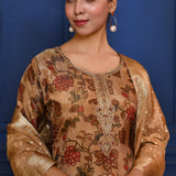 Earthy Gold Floral Printed Tissue Kurta Set