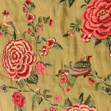 Elegant Olive Green Organza Tissue Saree With Hand-Embroidered Roses, Birds & Gold Border
