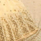 Mustard Yellow Sheer Organza Saree With Delicate Floral Buttis And Contrast Pink Gold Zari Border