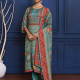 Turquoise Blue Printed Tussar Silk Kurta Set