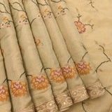 Delicate Beige Organza Tissue Saree With Hand-Embroidered Scattered Floral & Vine Design