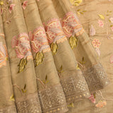 Elegant Beige Organza Tissue Saree With Hand-Embroidered Roses & Gold Border