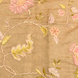 Elegant Beige Organza Tissue Saree With Hand-Embroidered Roses & Gold Border