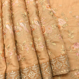 Elegant Beige Organza Tissue Saree With Hand-Embroidered Floral, Birds & Beaded Pallu