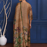Earthy Brown Printed Tussar Silk Kurta Set