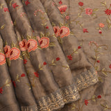 Brown Multi-Color Organza Tissue Printed Saree With Floral Patterns