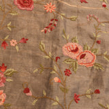 Brown Multi-Color Organza Tissue Printed Saree With Floral Patterns