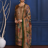 Earthy Brown Printed Tussar Silk Kurta Set