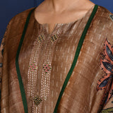 Earthy Brown Printed Tussar Silk Kurta Set