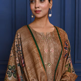 Earthy Brown Printed Tussar Silk Kurta Set