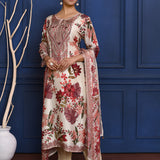 White Floral Printed Crepe Silk Kurta Set