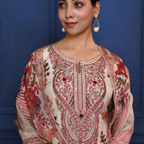 White Floral Printed Crepe Silk Kurta Set