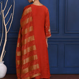 Crimson Red Floral Embroidered Silk Anarkali Set