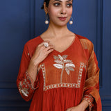 Crimson Red Floral Embroidered Silk Anarkali Set