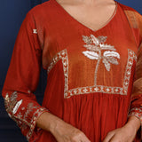 Crimson Red Floral Embroidered Silk Anarkali Set