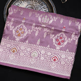 Mauve Pink Banarasi Silk Saree With Gold Zari Paisley Medallion Border