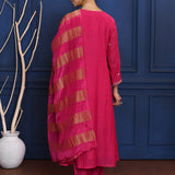 Classic Pink Floral Embroidered Silk Anarkali Set