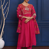 Classic Pink Floral Embroidered Silk Anarkali Set