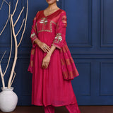 Classic Pink Floral Embroidered Silk Anarkali Set