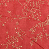 Vibrant Peach Cotton Saree With Hand-Embroidered Gold Beaded Floral Motifs