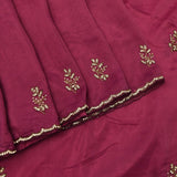 Elegant Burgundy Georgette Saree With Hand-Embroidered Scattered Floral Motifs