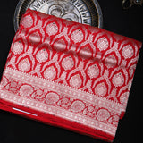 Red Banarasi Silk Saree With Silver Zari Paisley Butti