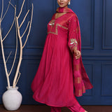 Classic Pink Floral Embroidered Silk Anarkali Set