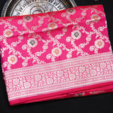 Magenta Pink Banarasi Silk Saree With Gold Zari Floral Jaal Weave